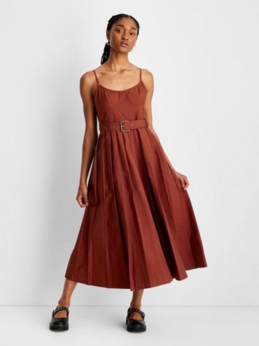 Future Collective - Reese Blutsein, Pleated MidiDress Rust/Burnt Orange-Size 10